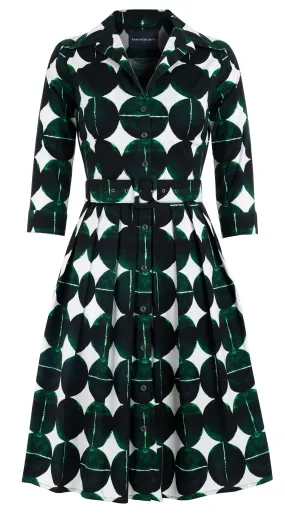 Audrey Dress #1 Shirt Collar 3/4 Sleeve Cotton Stretch (Bungalow Dots)