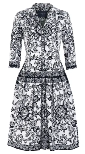 Audrey Dress #1 Shirt Collar 3/4 Sleeve Cotton Stretch (Casanova Bandana)