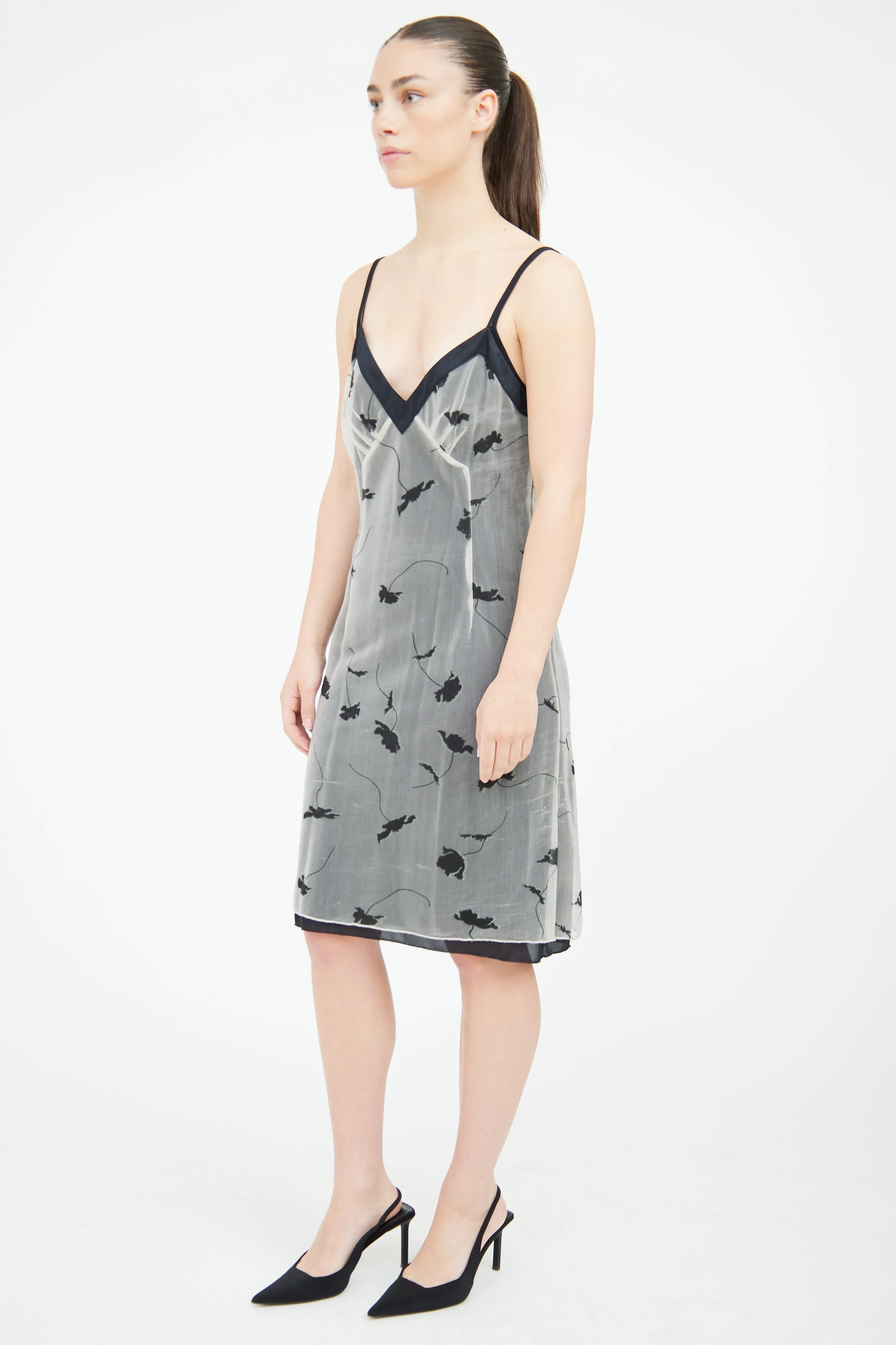 Black & White Floral Print Sheer Dress