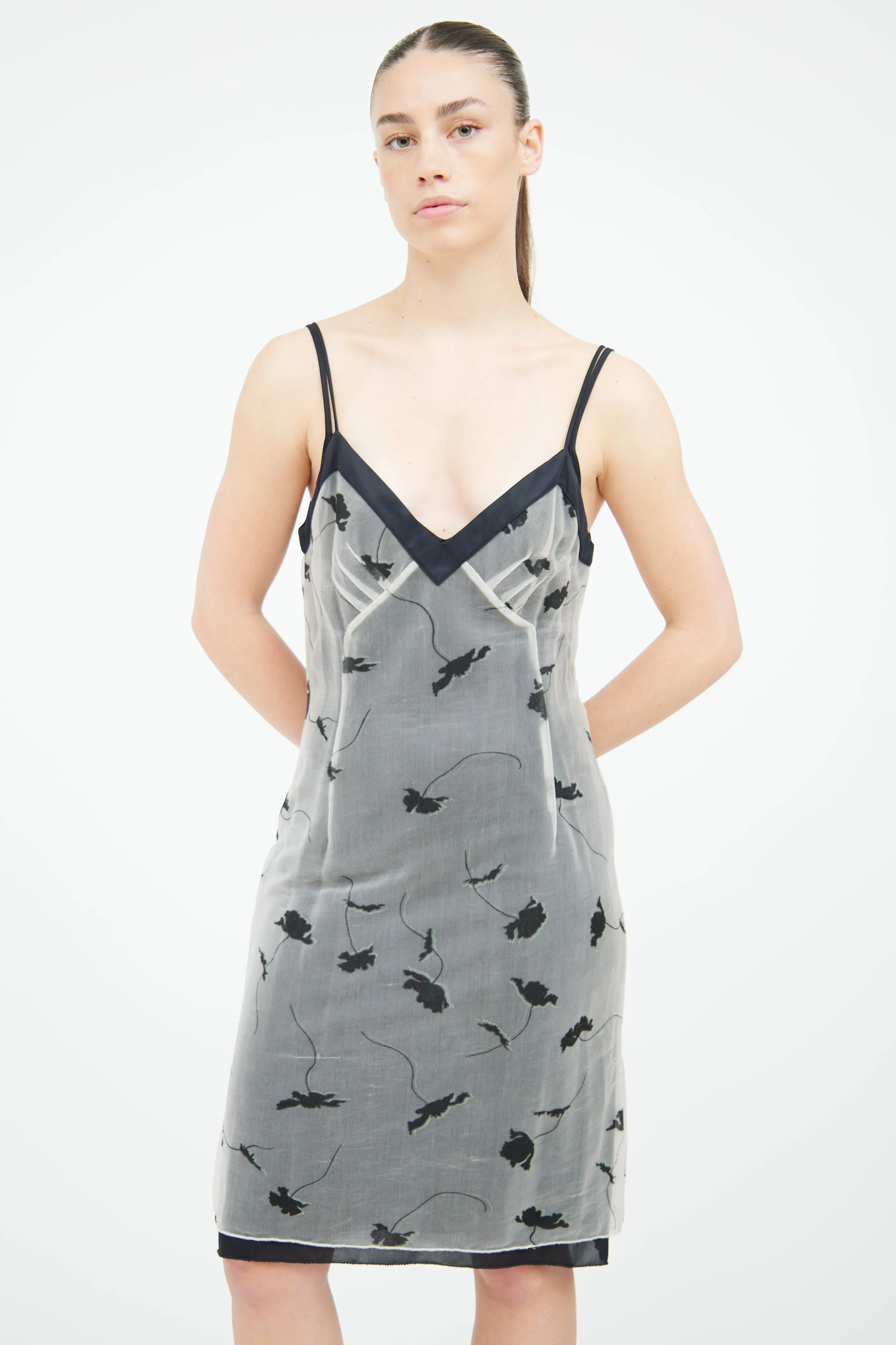 Black & White Floral Print Sheer Dress