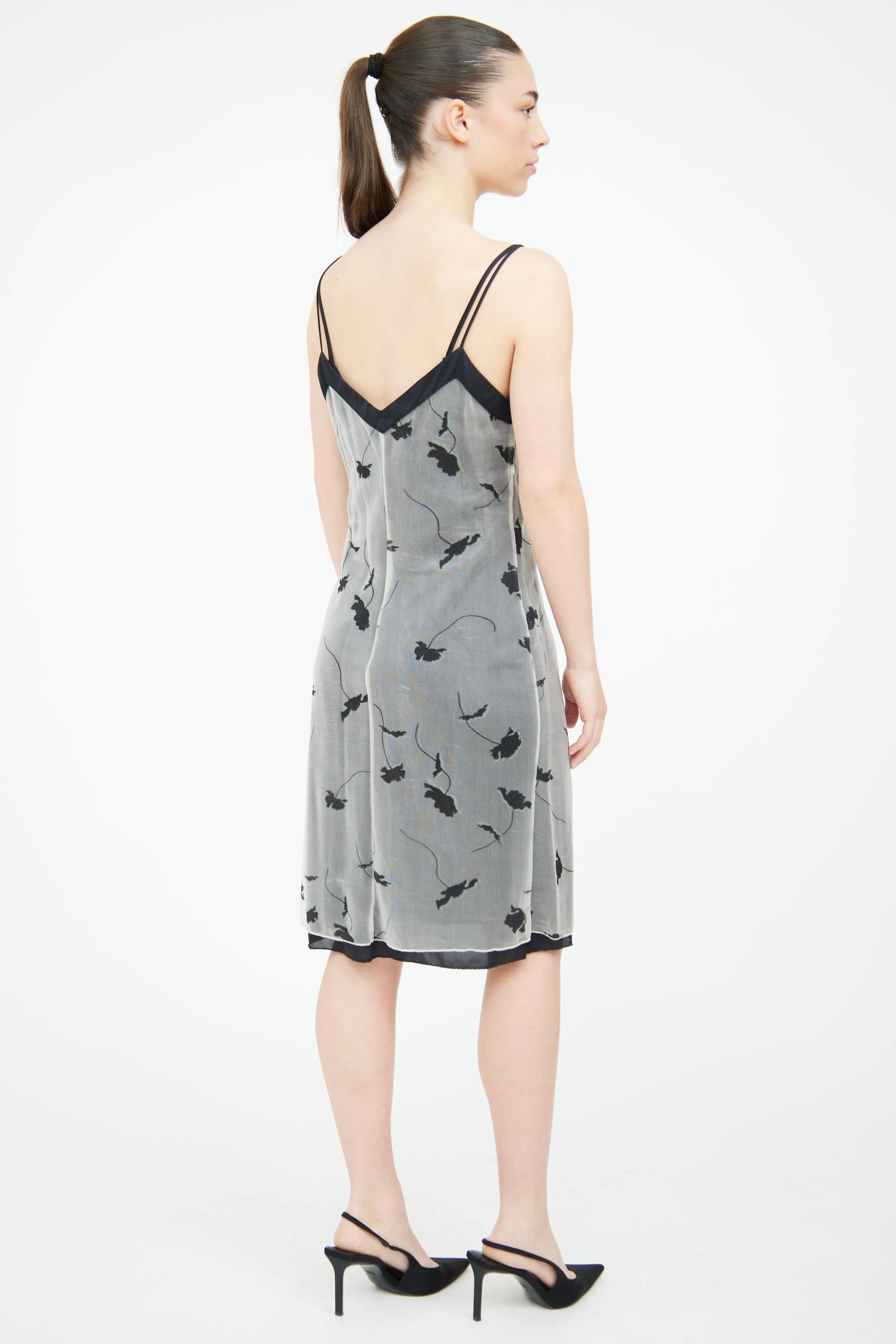 Black & White Floral Print Sheer Dress