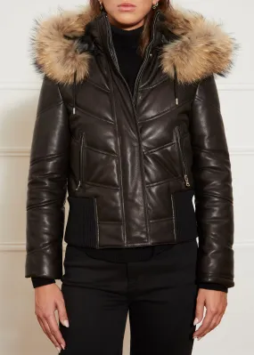 Black Leather Bomber With Fur Trim Black Leather Bomber With Fur Trim