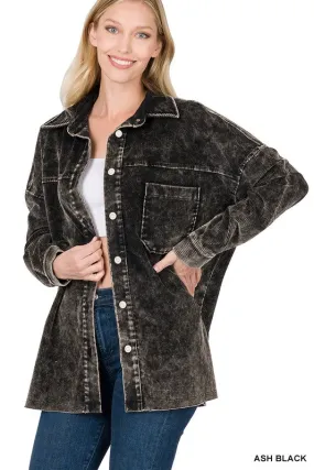 Black Oversized Premium Vintage Washed Corduroy Shacket