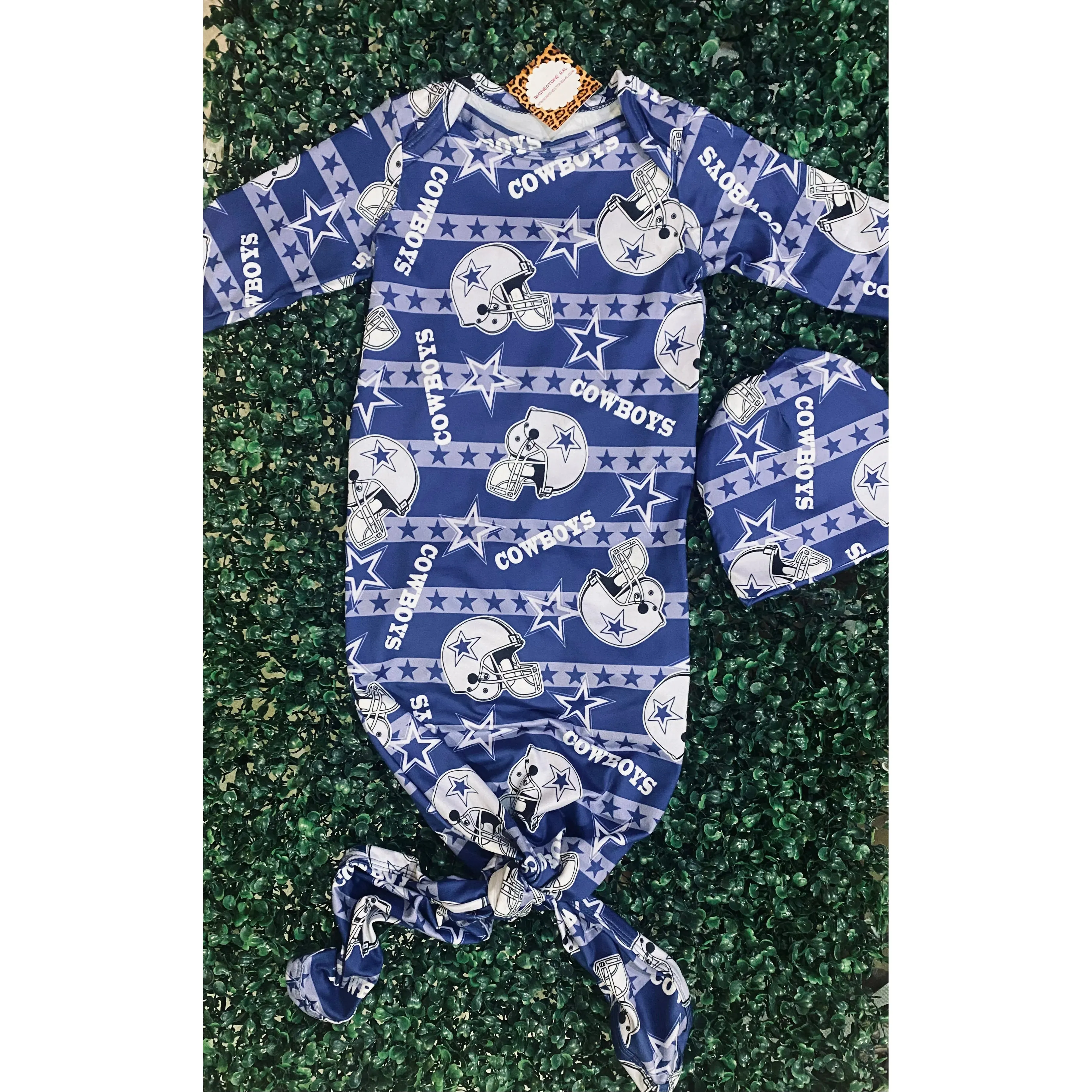 Blue Dallas Cowboys Baby Gown with Matching Beanie