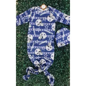 Blue Dallas Cowboys Baby Gown with Matching Beanie