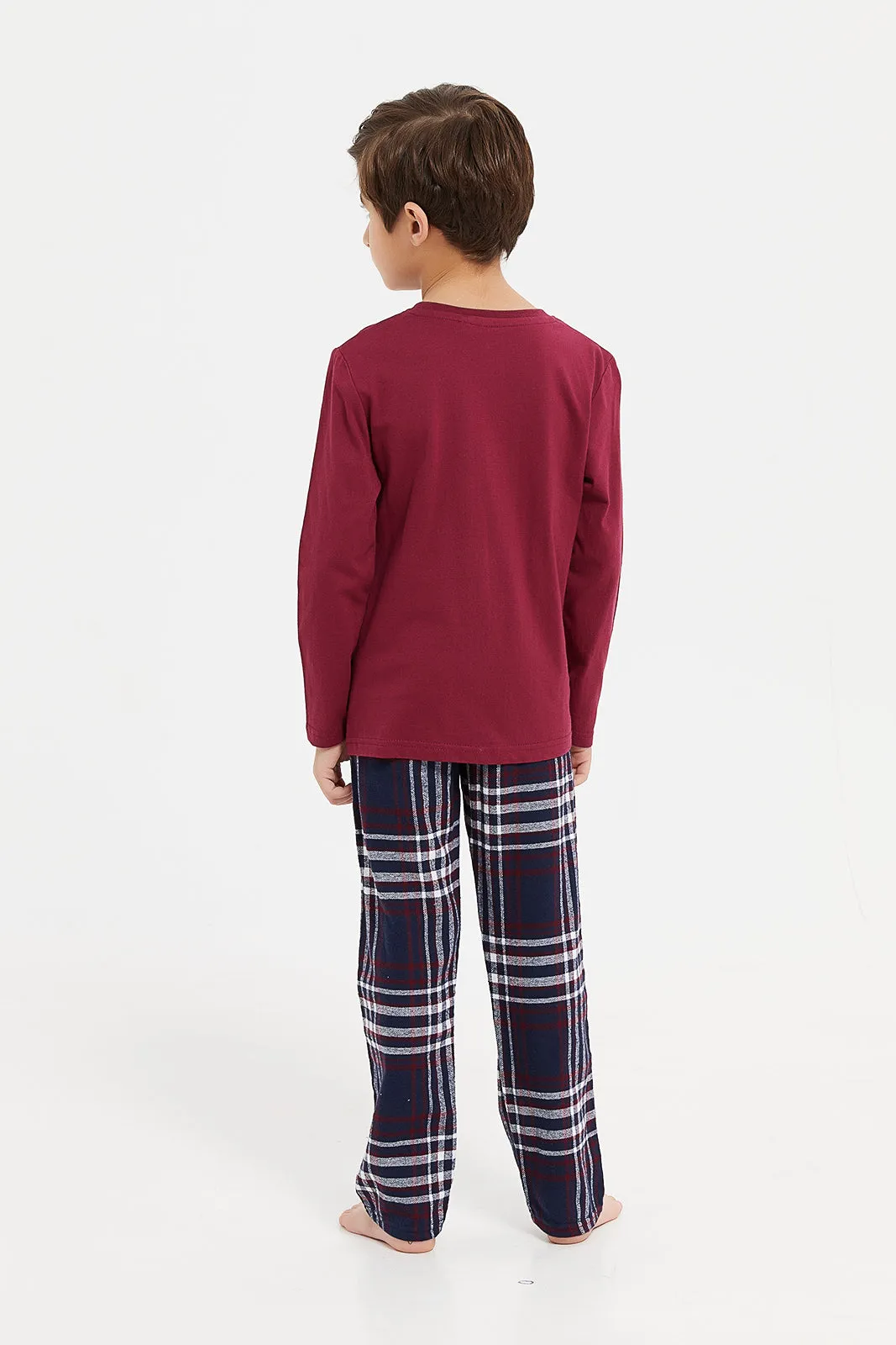 Boys Burgundy And Navy Monster Printed Pyjama Set (2 Piece)