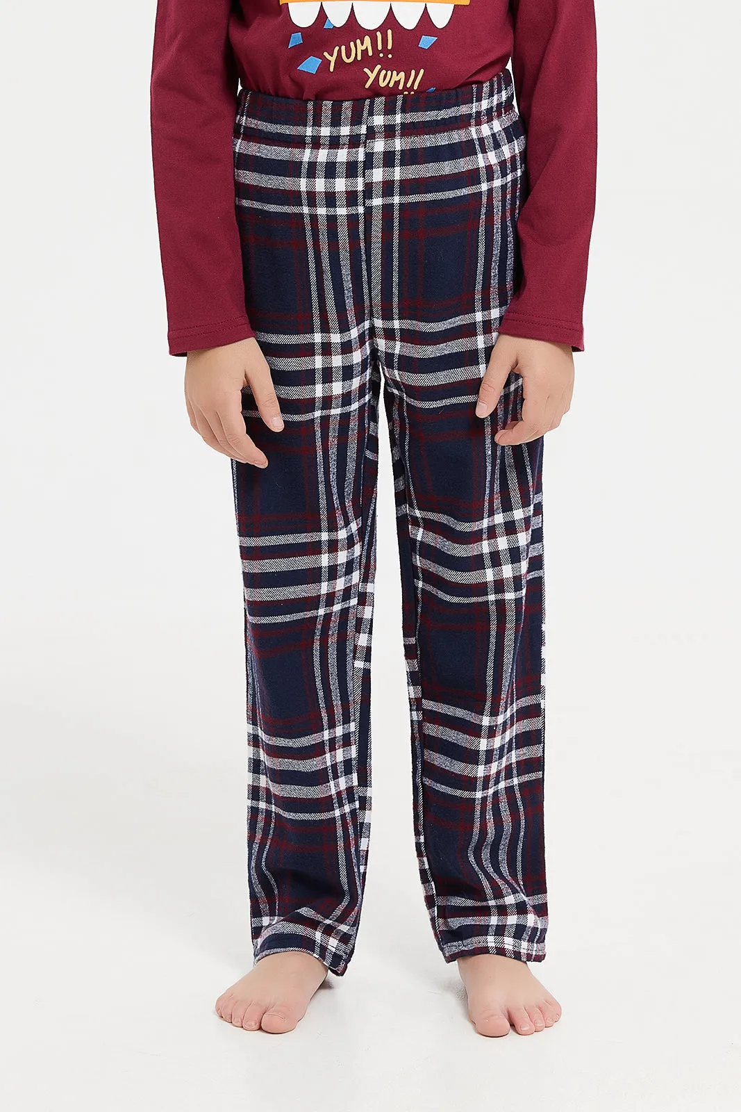 Boys Burgundy And Navy Monster Printed Pyjama Set (2 Piece)