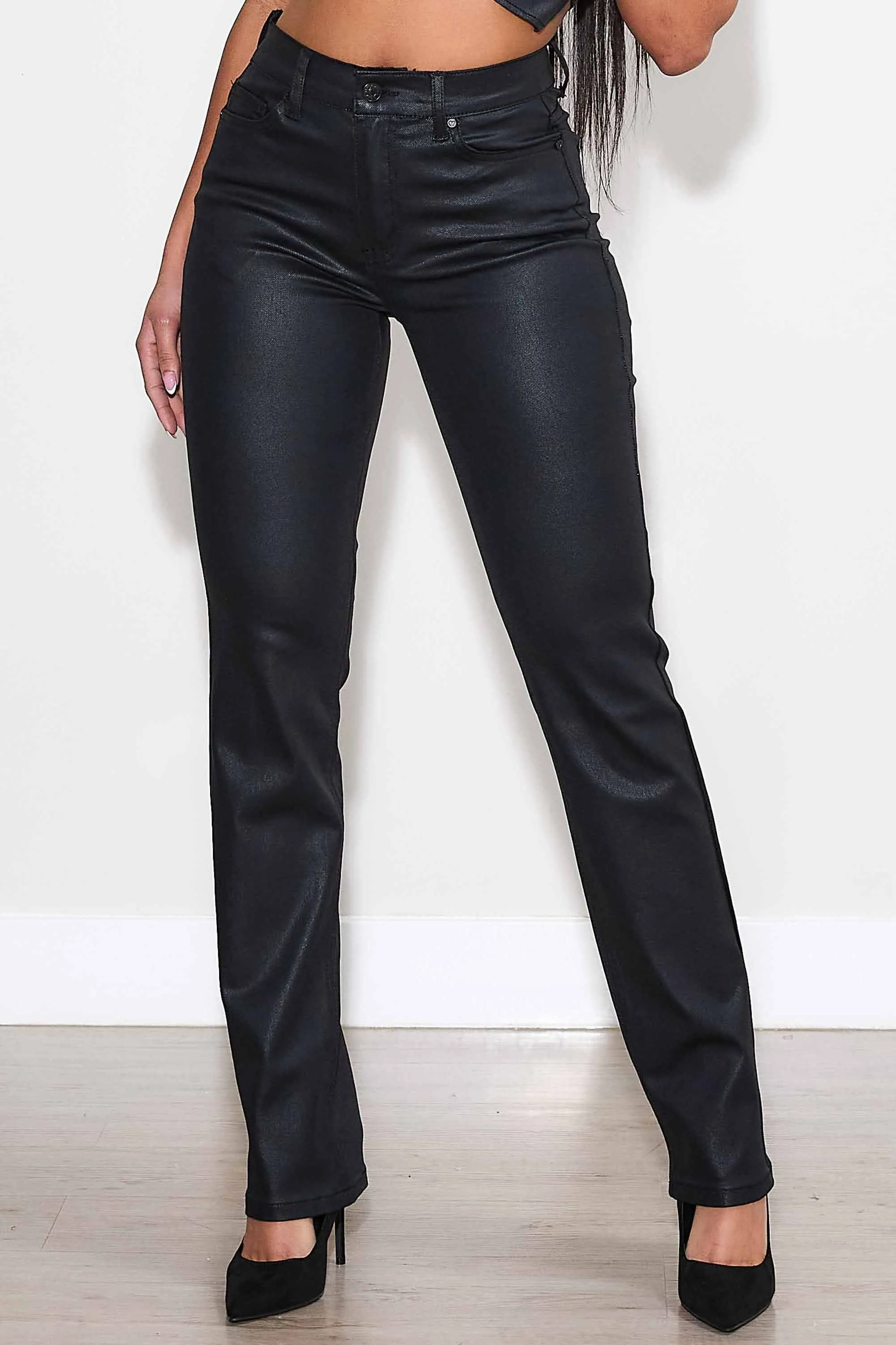 Coated Slim Straight Pants