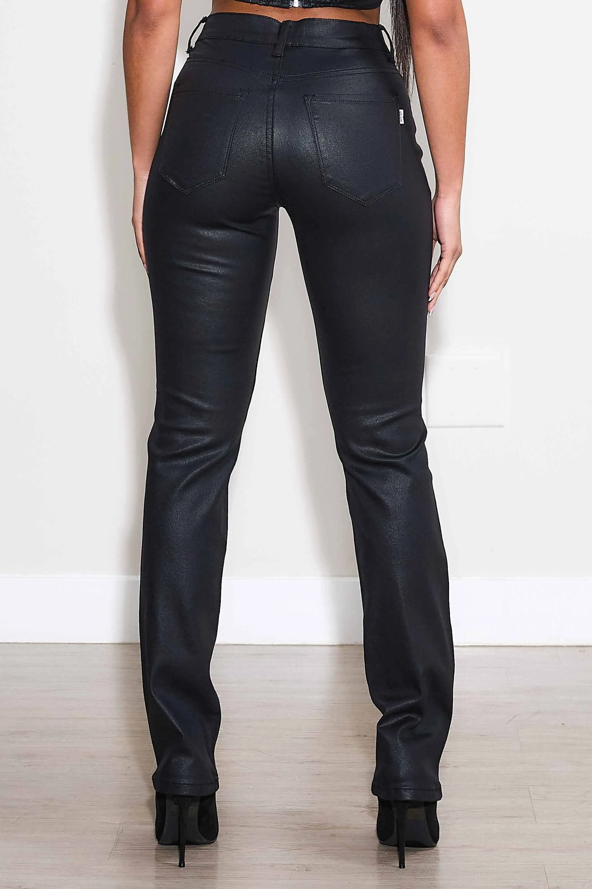 Coated Slim Straight Pants