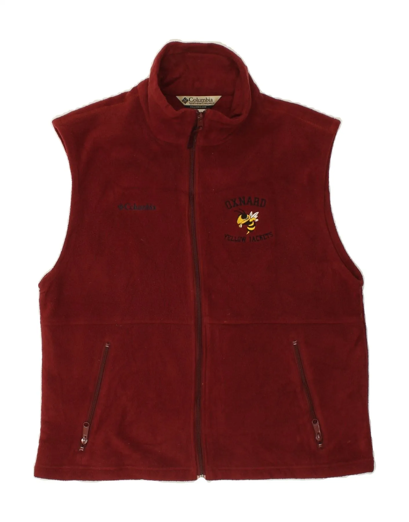COLUMBIA Mens Graphic Fleece Gilet UK 38 Medium Burgundy Polyester