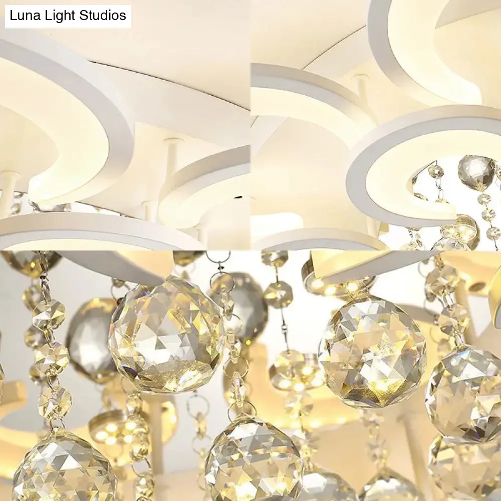 Contemporary Acrylic Flush Mount Ceiling Light with Crystal Drop - Multi-Layer Circular Design (10/12/16 Lights, White)