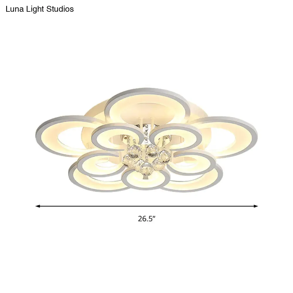Contemporary Acrylic Flush Mount Ceiling Light with Crystal Drop - Multi-Layer Circular Design (10/12/16 Lights, White)