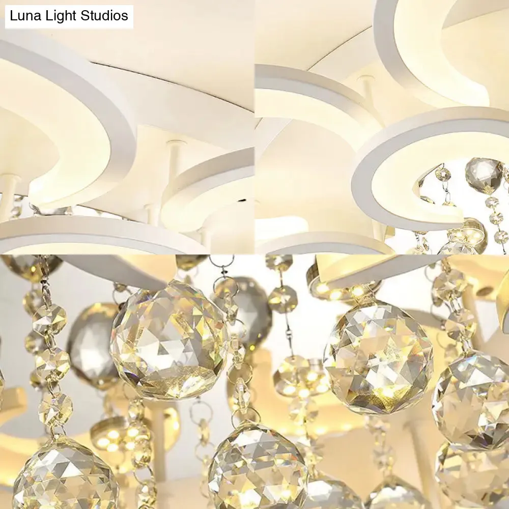 Contemporary Acrylic Flush Mount Ceiling Light with Crystal Drop - Multi-Layer Circular Design (10/12/16 Lights, White)