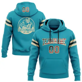 Custom Stitched Teal Vintage USA Flag City Cream-Black Football Pullover Sweatshirt Hoodie Custom Stitched Teal Vintage USA Flag City Cream-Black Football Pullover Sweatshirt Hoodie