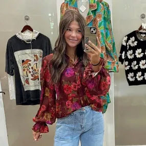 Demi Floral Printed Burgundy Top