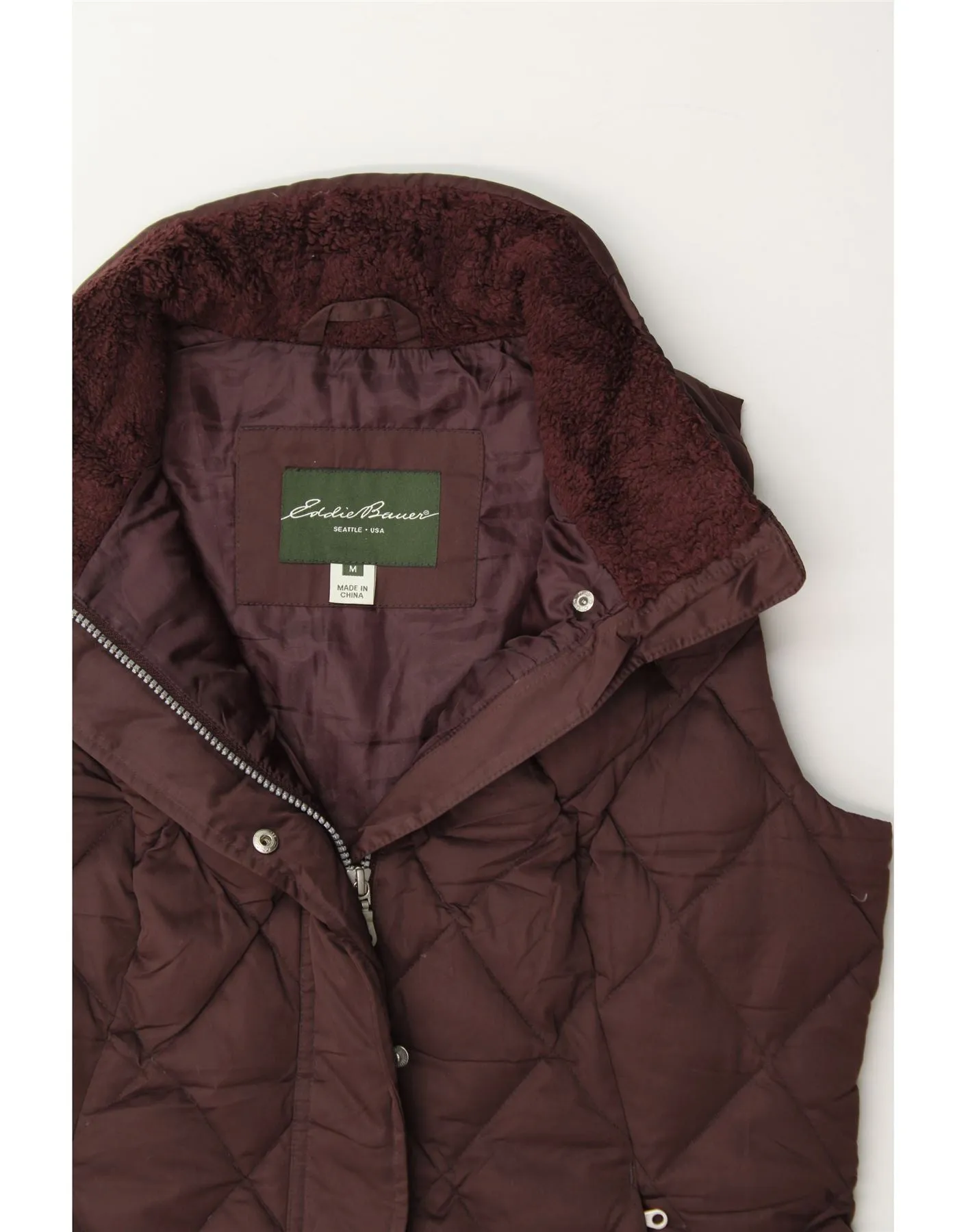EDDIE BAUER Womens Padded Gilet UK 14 Medium Burgundy Polyester