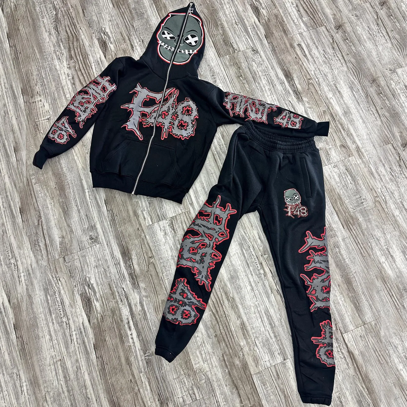 Fashionable and personalized retro skull full zip hoodie set
