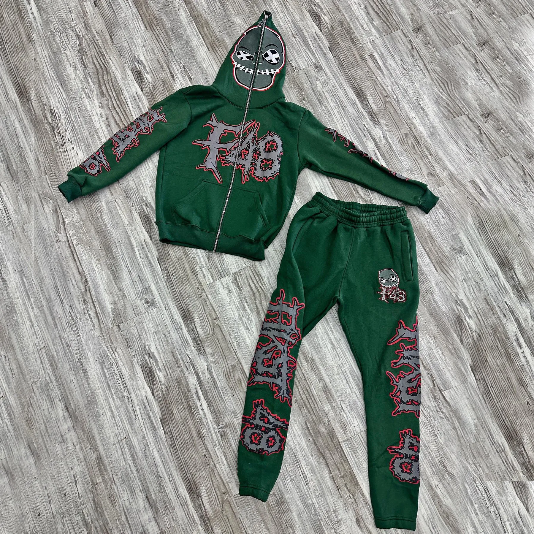 Fashionable and personalized retro skull full zip hoodie set