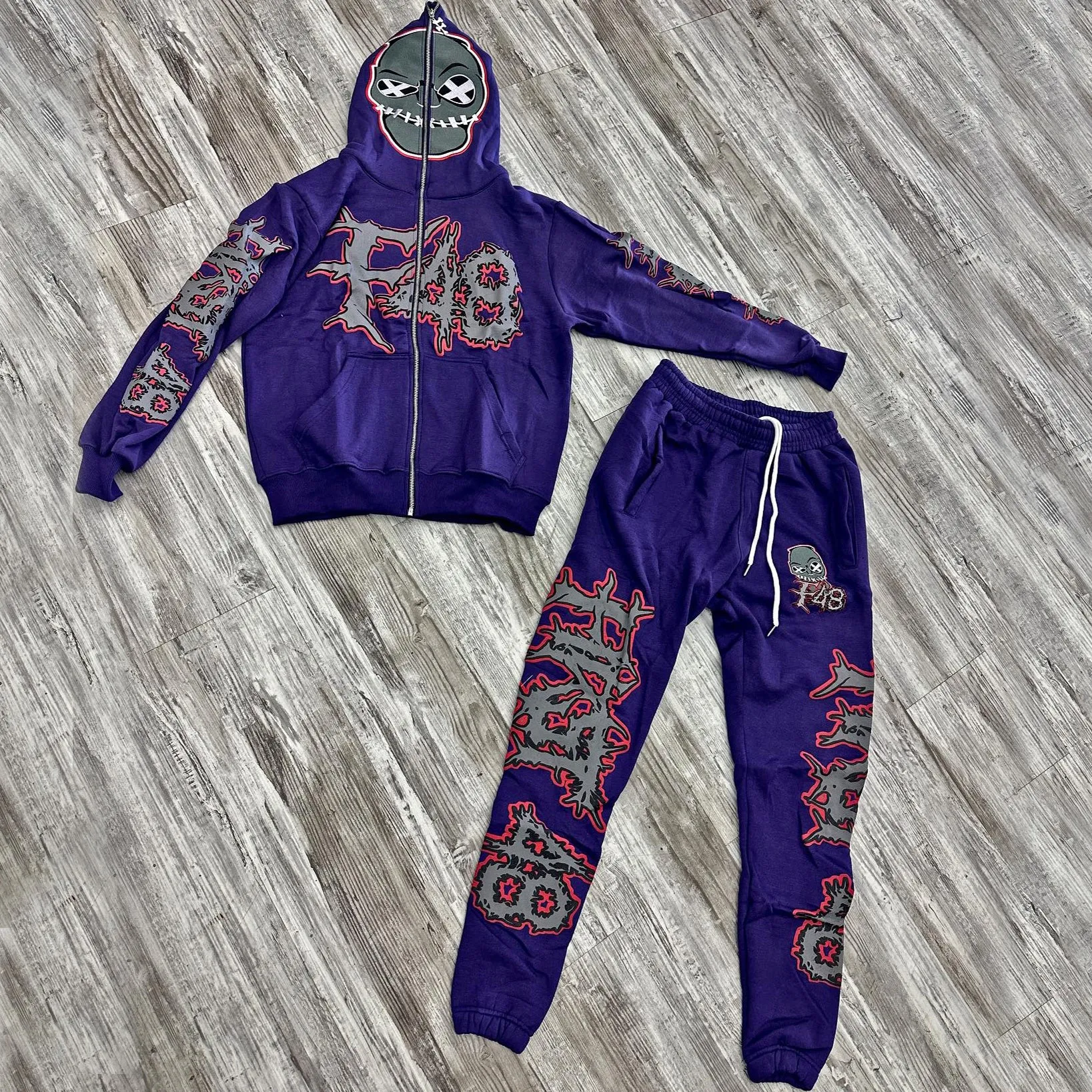 Fashionable and personalized retro skull full zip hoodie set