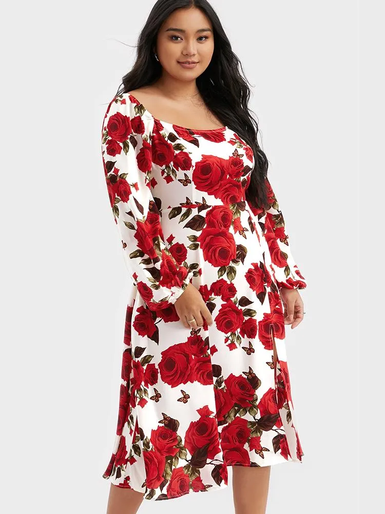 Floral Printing Split Dress
