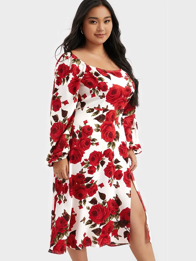 Floral Printing Split Dress
