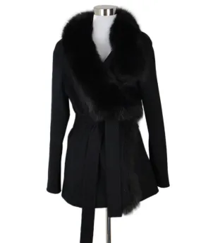 J. Mendel Black Cashmere Coat w/ Fox Trim sz 4