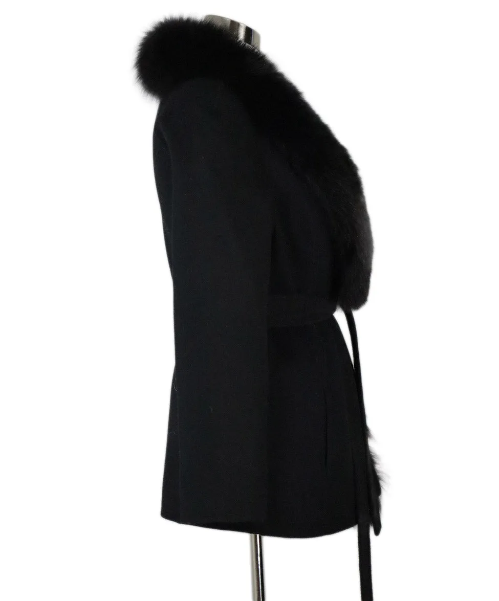 J. Mendel Black Cashmere Coat w/ Fox Trim sz 4