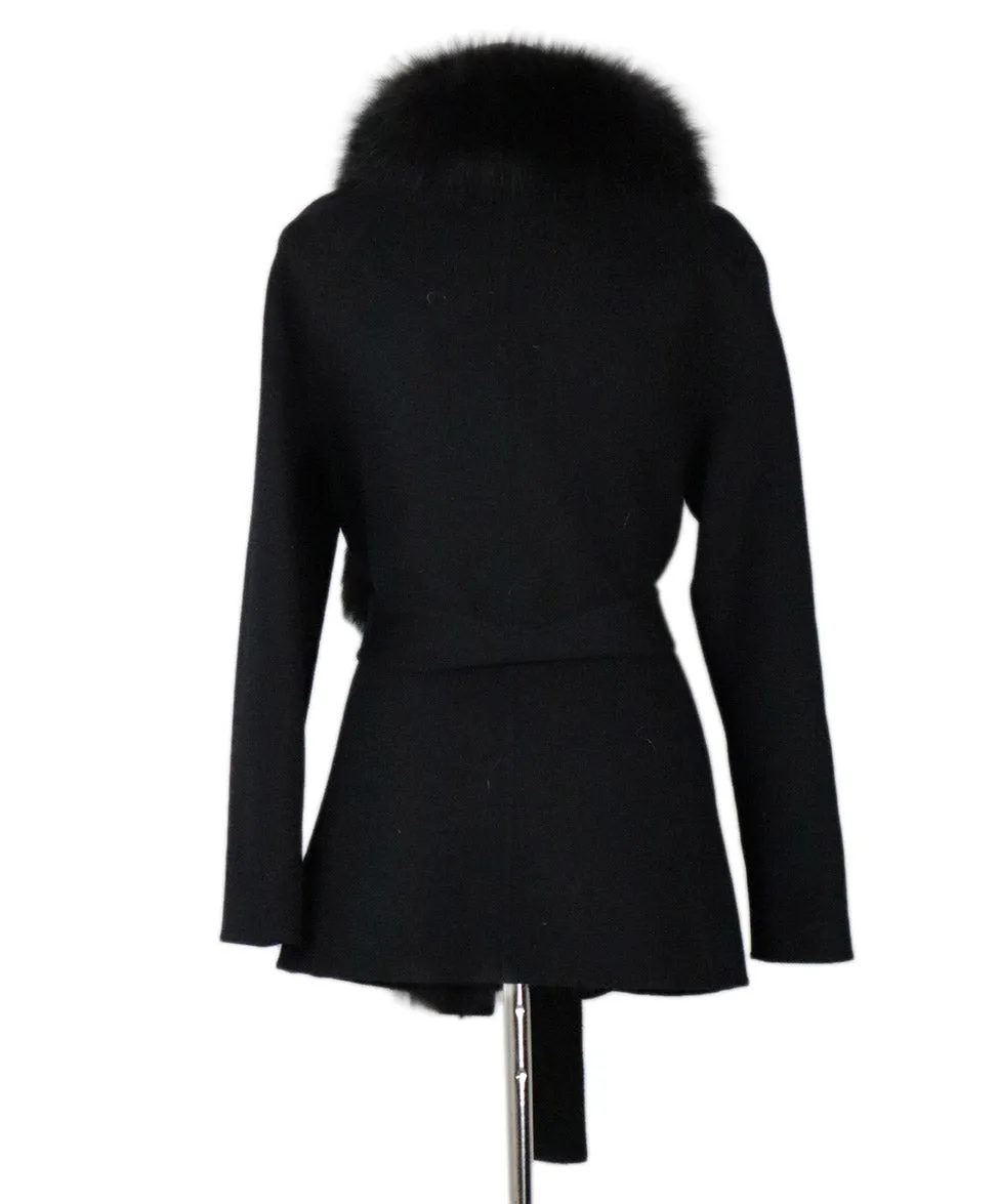 J. Mendel Black Cashmere Coat w/ Fox Trim sz 4