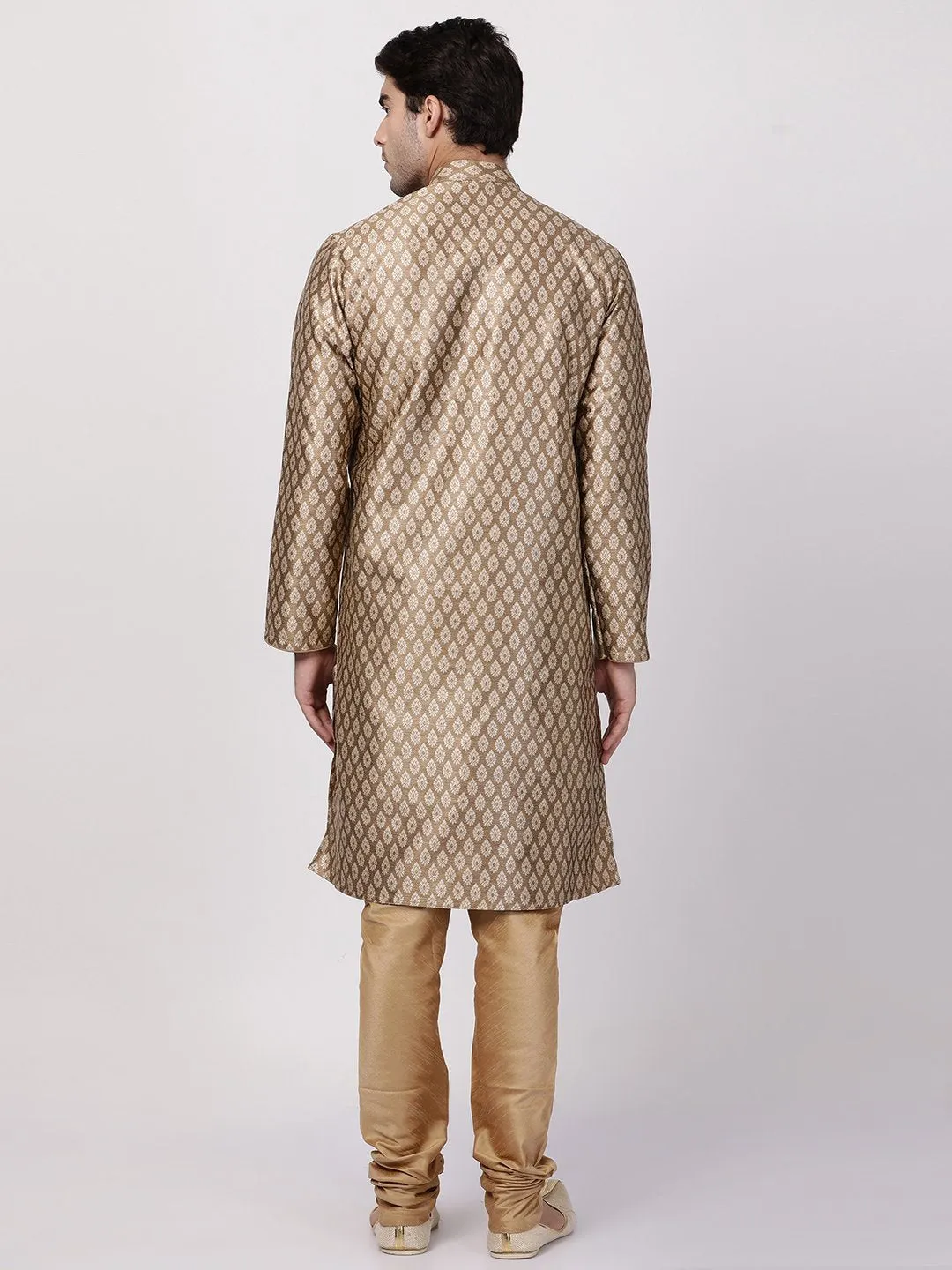 Jashvi Men's Gold Cotton Silk Blend Kurta and Churidar Set