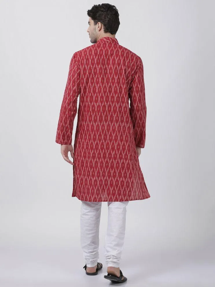 Jashvi Men's Maroon Pure Cotton Kurta and Pyjama Set