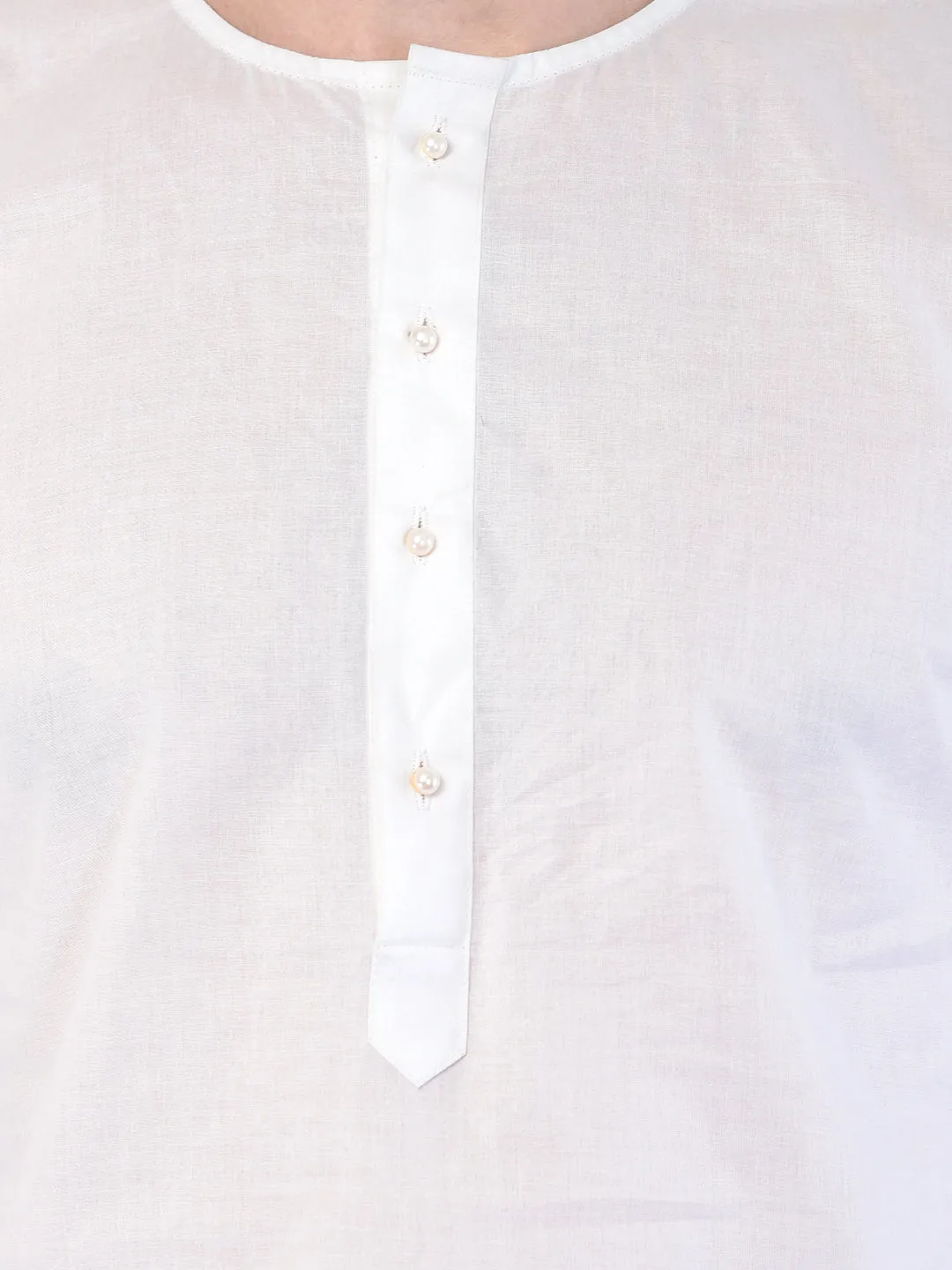 Jashvi Men's White Cotton Addhi Kurta Pyjama Set