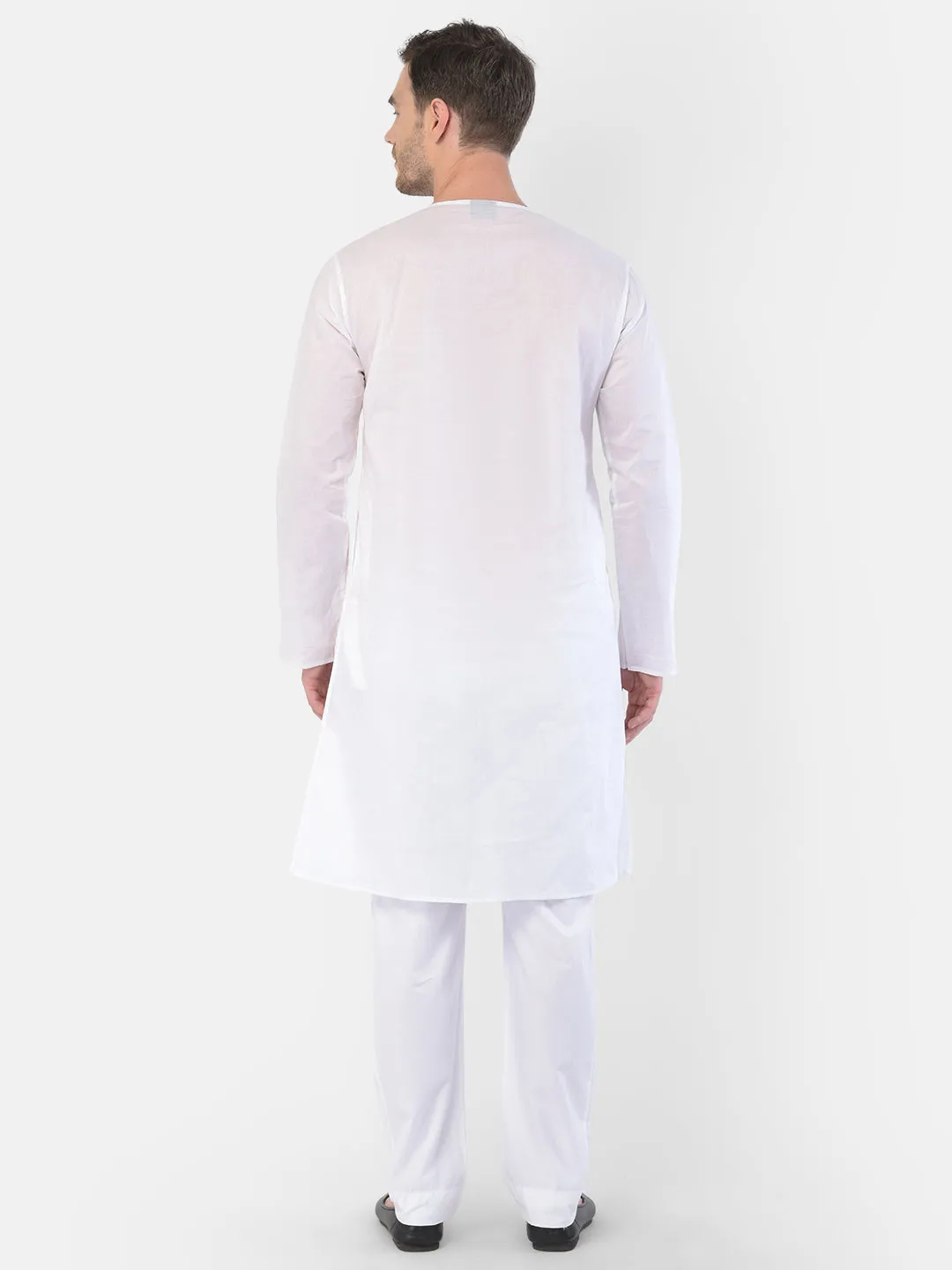 Jashvi Men's White Cotton Addhi Kurta Pyjama Set
