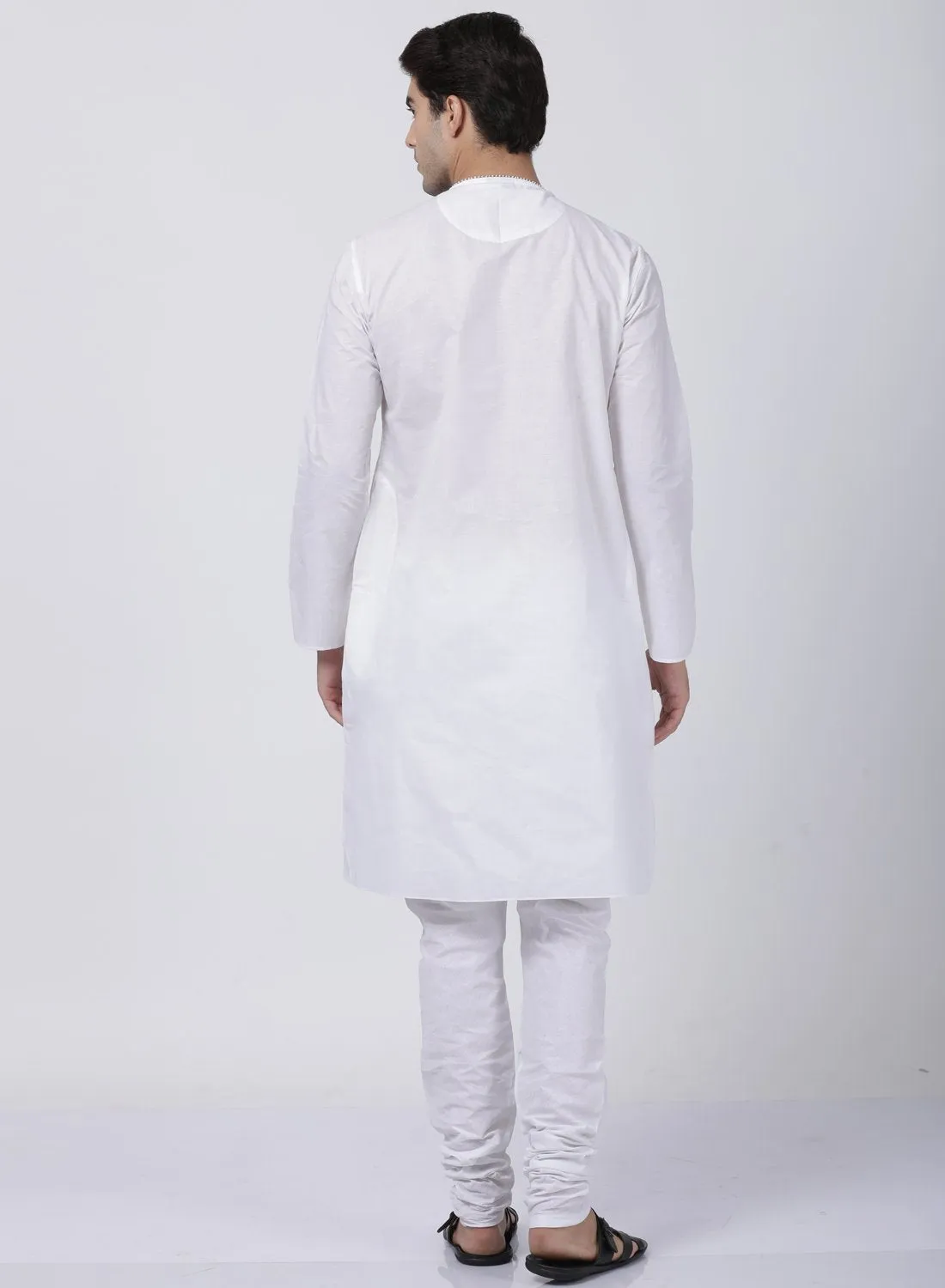Jashvi Men's White Cotton Blend Kurta and Pyjama Set