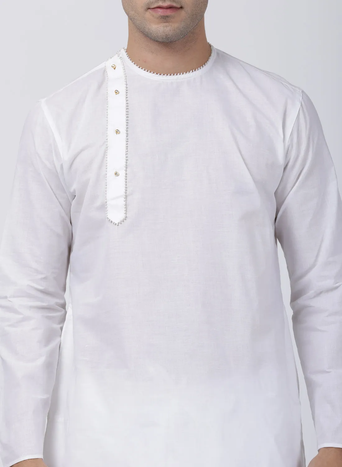 Jashvi Men's White Cotton Blend Kurta and Pyjama Set