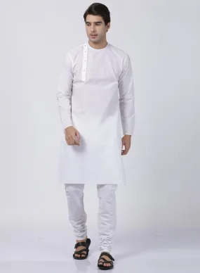 Jashvi Men's White Cotton Blend Kurta and Pyjama Set