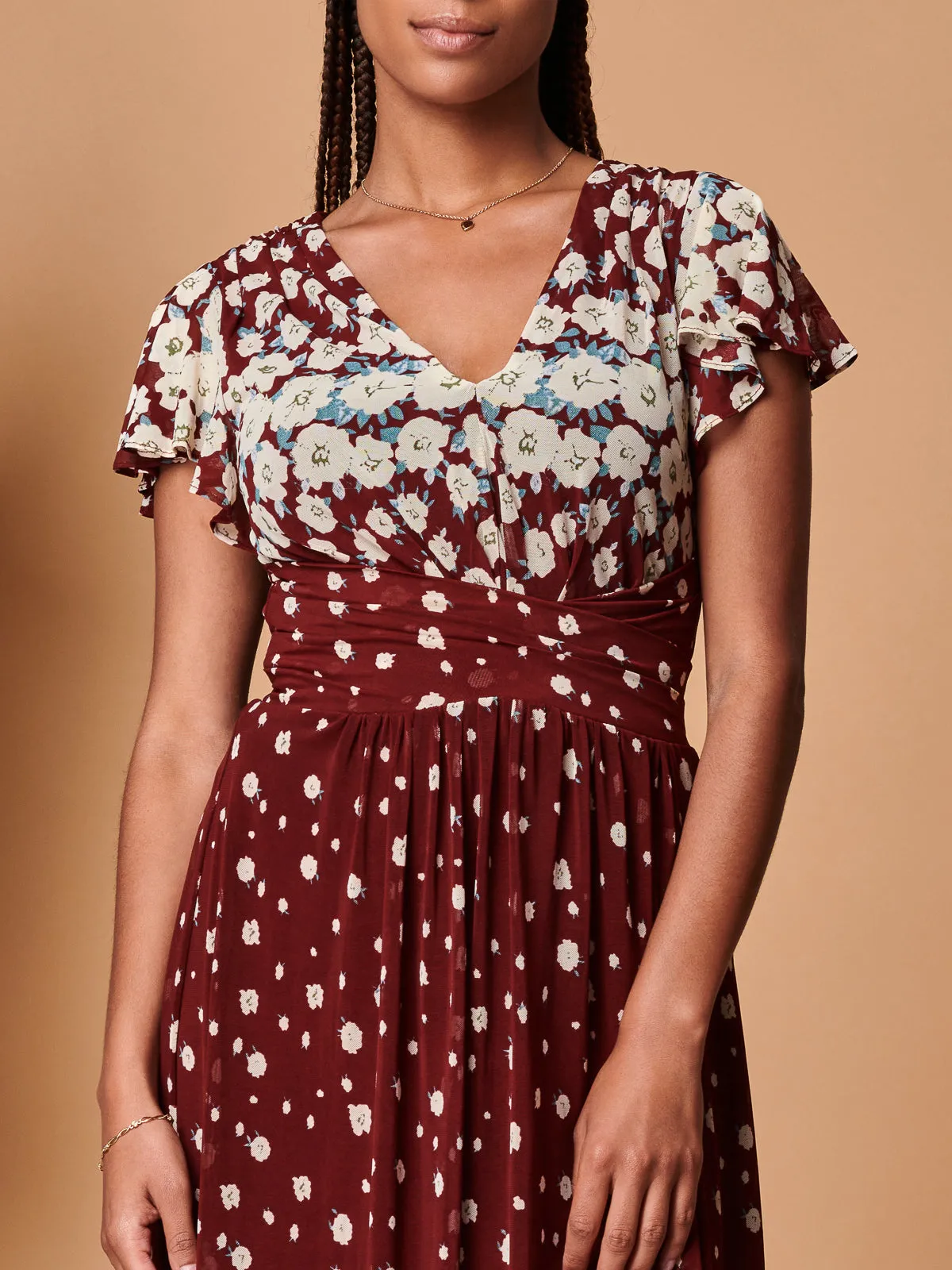 Jolie Moi Carlii Floral Print Midi Dress, Burgundy