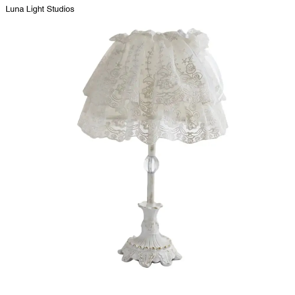 Kids White Night Light: Elegant Lace Shade, Nursery Table Lighting with Double Layer