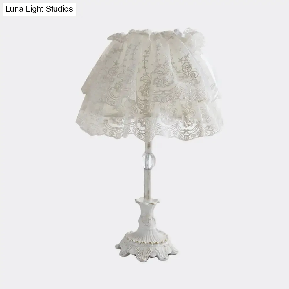 Kids White Night Light: Elegant Lace Shade, Nursery Table Lighting with Double Layer