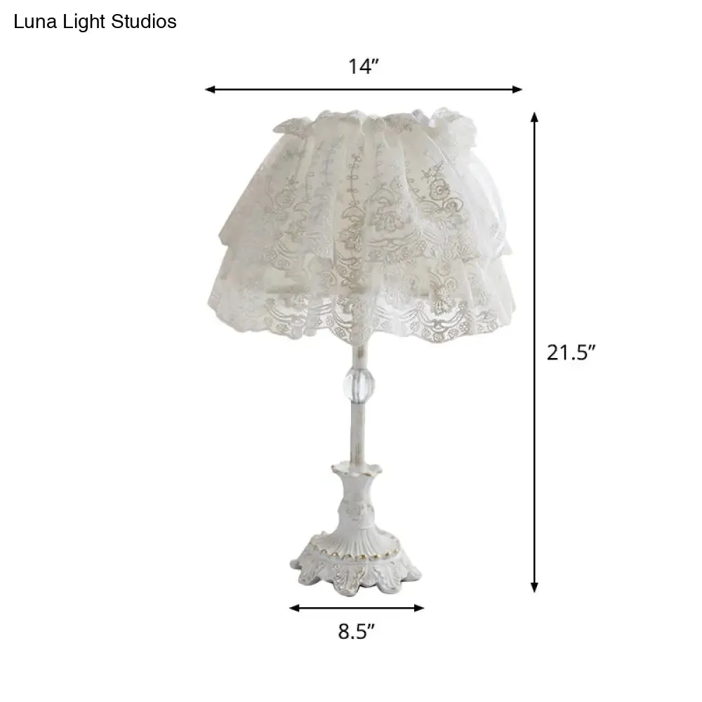 Kids White Night Light: Elegant Lace Shade, Nursery Table Lighting with Double Layer