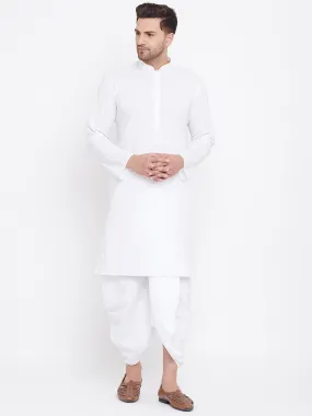 Men's White Cotton Kurta And Dhoti Set - Vastramay