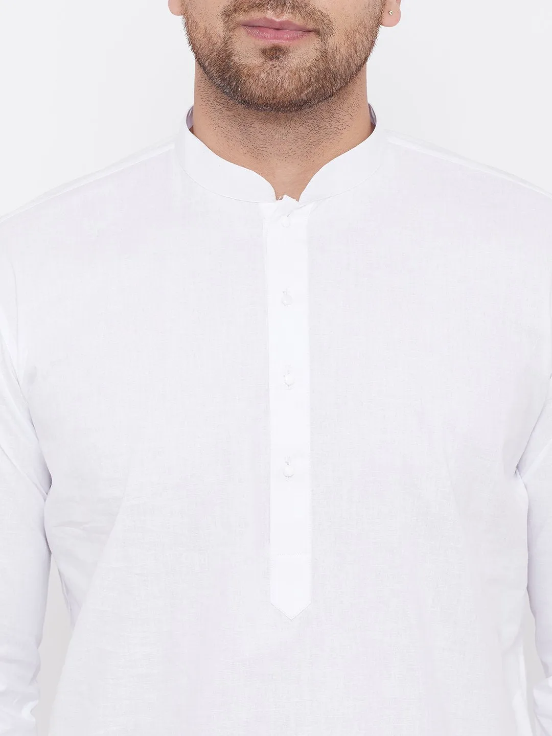 Men's White Cotton Kurta And Dhoti Set - Vastramay