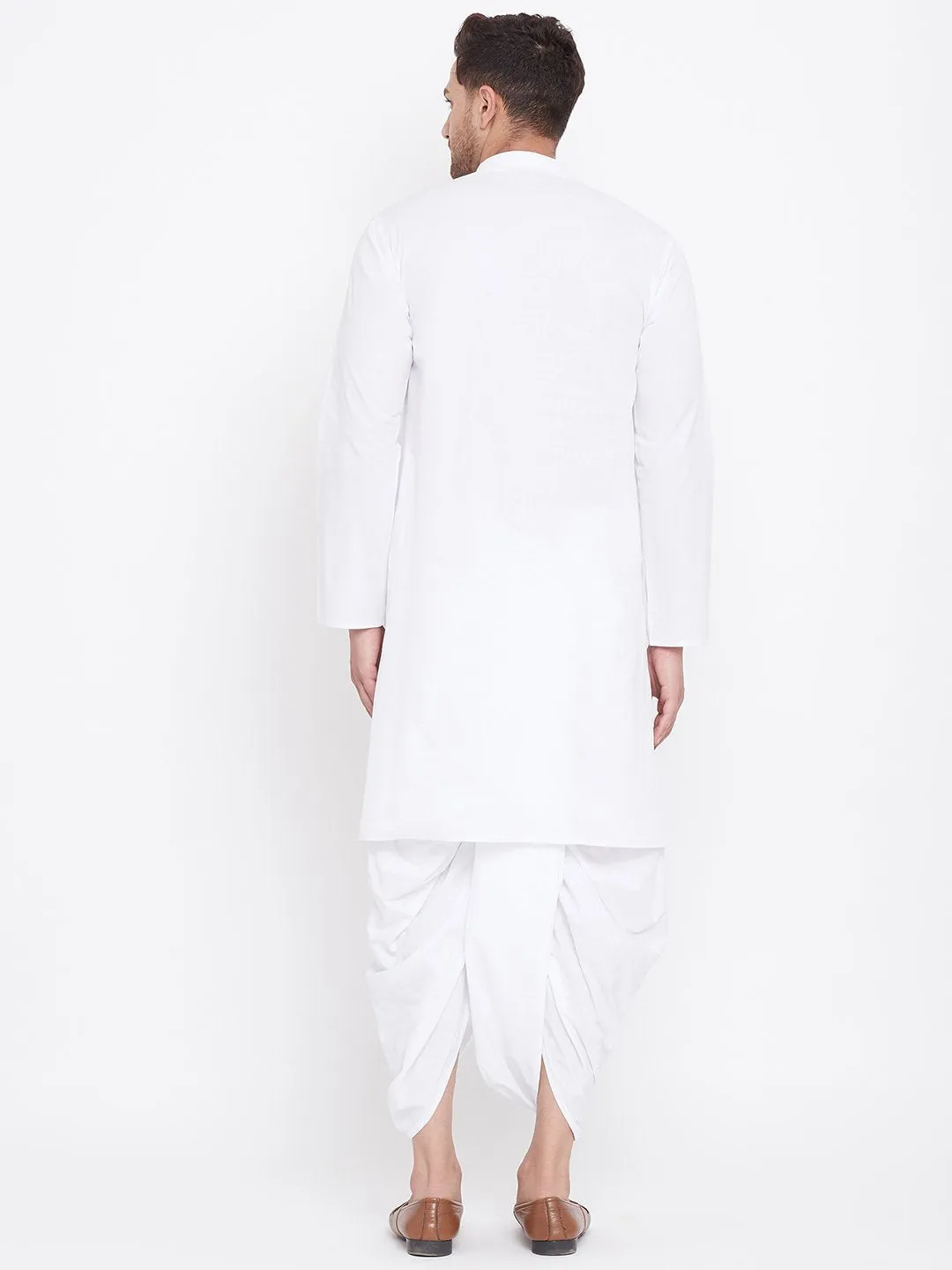 Men's White Cotton Kurta And Dhoti Set - Vastramay