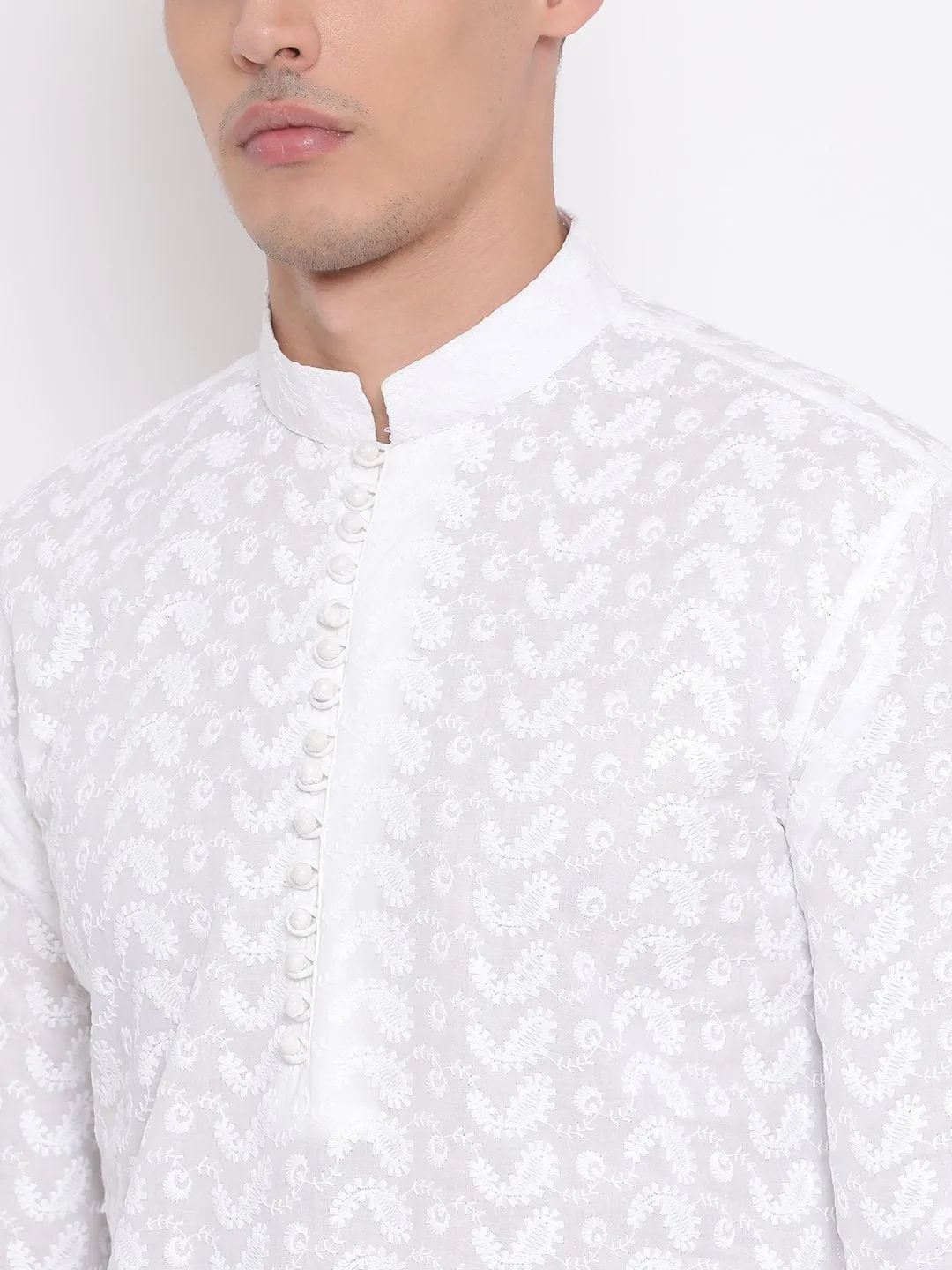 Men's White Pure Cotton Kurta and Pyjama Set - Vastramay
