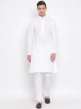 Men's White Pure Cotton Kurta and Pyjama Set - Vastramay