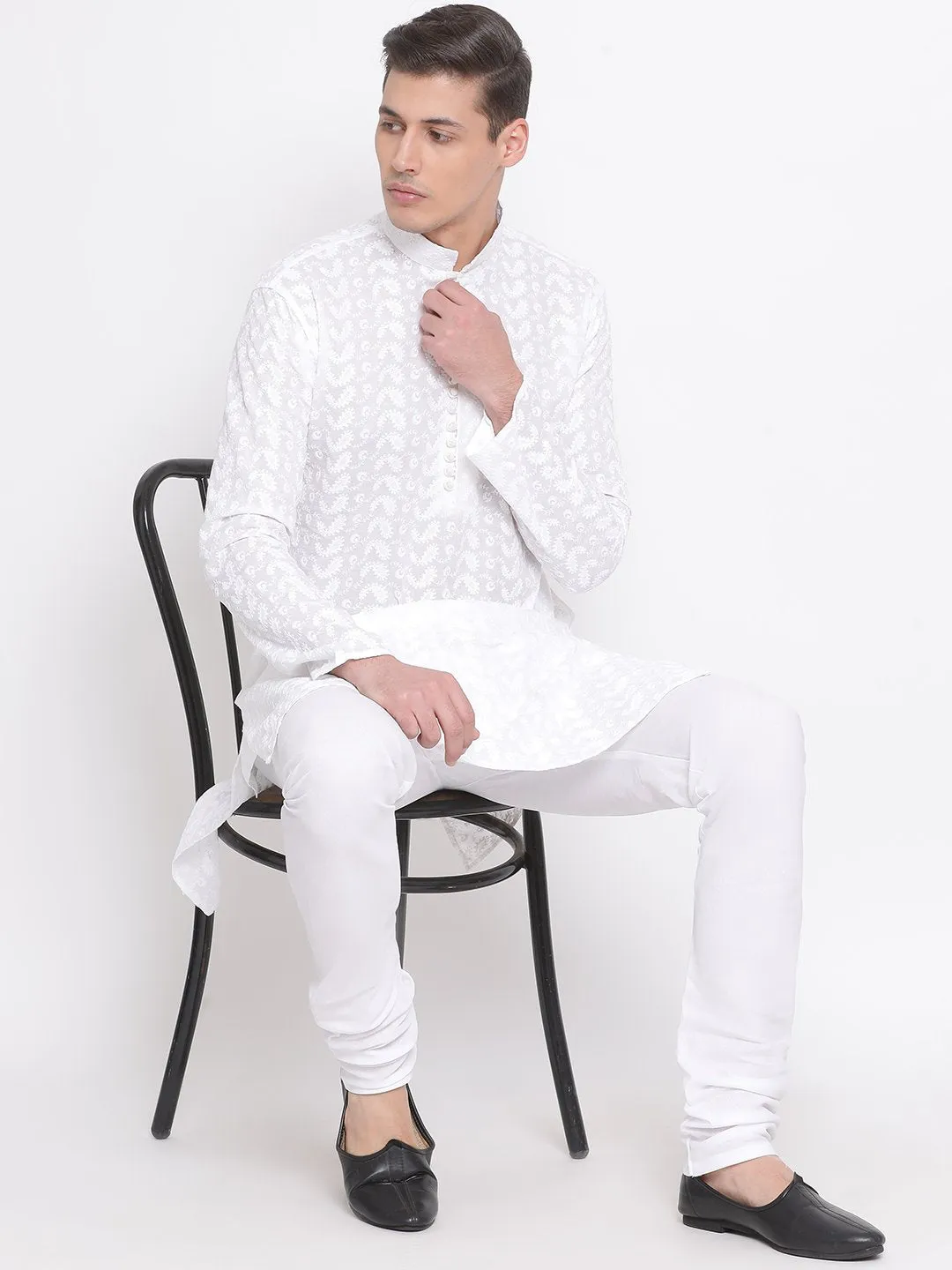 Men's White Pure Cotton Kurta and Pyjama Set - Vastramay