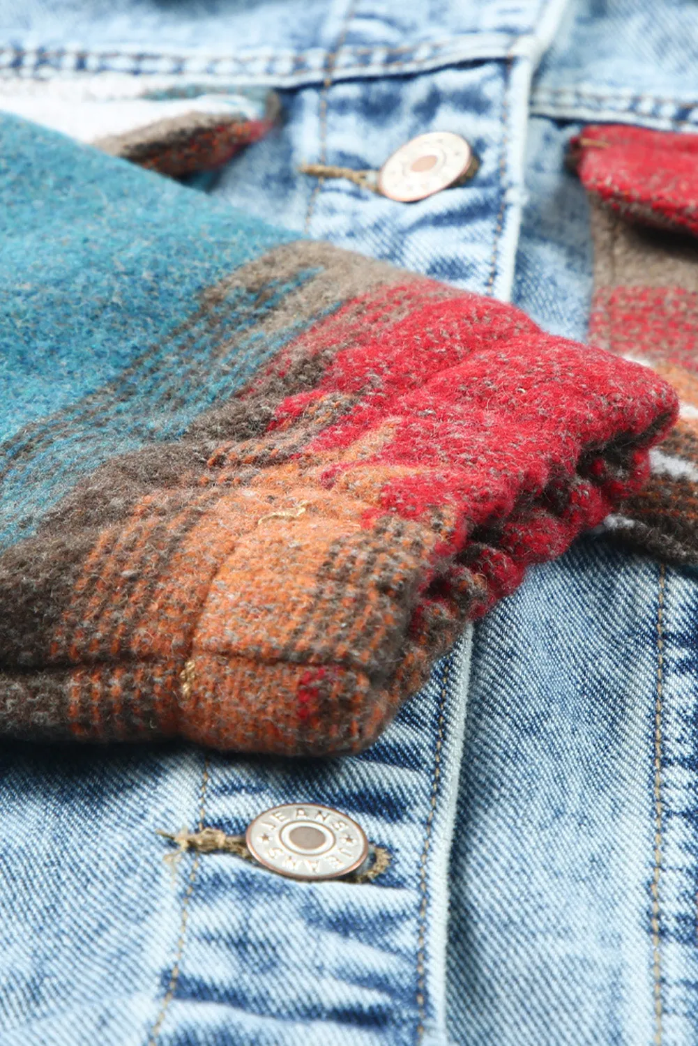 Multicolour Aztec Print Frayed Hem Denim Jacket