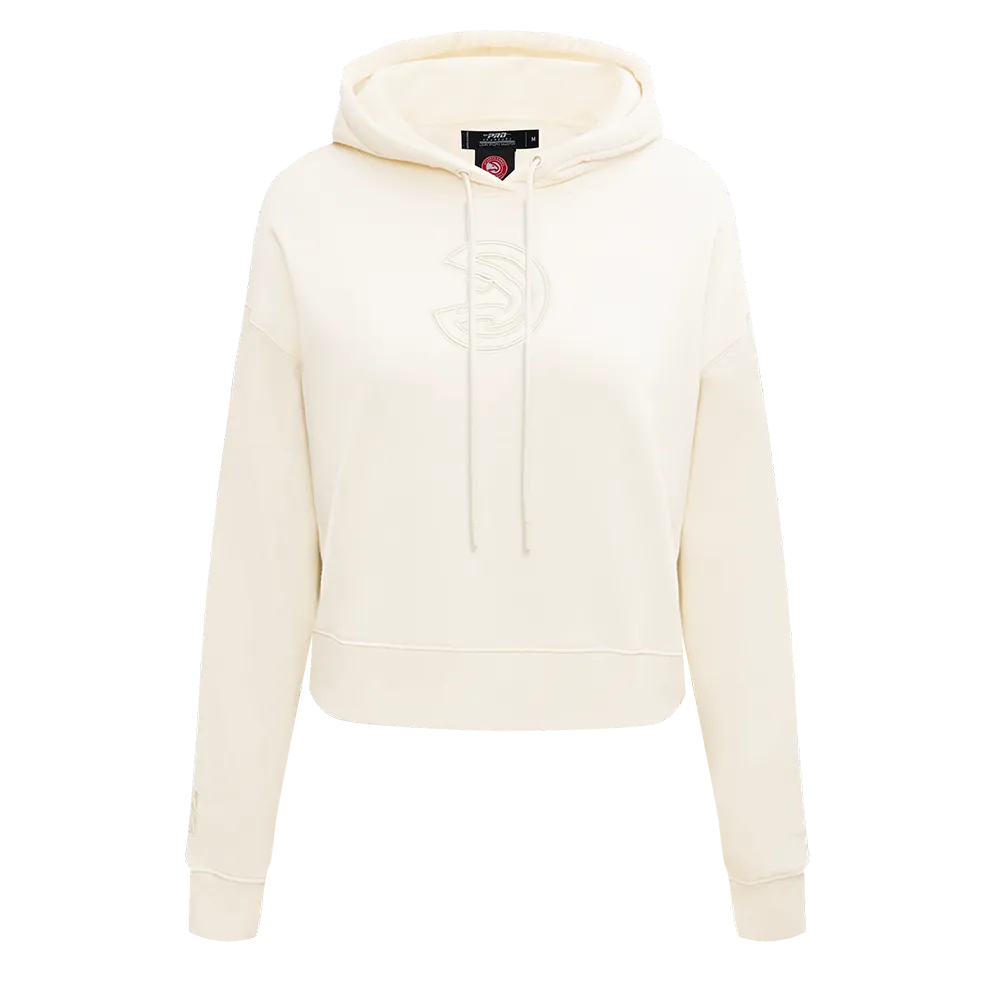 NBA ATLANTA HAWKS NEUTRAL WOMEN'S CROPPED PO HOODIE (EGGSHELL)