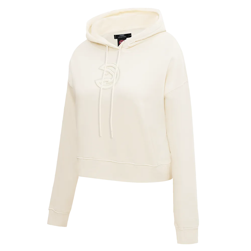 NBA ATLANTA HAWKS NEUTRAL WOMEN'S CROPPED PO HOODIE (EGGSHELL)
