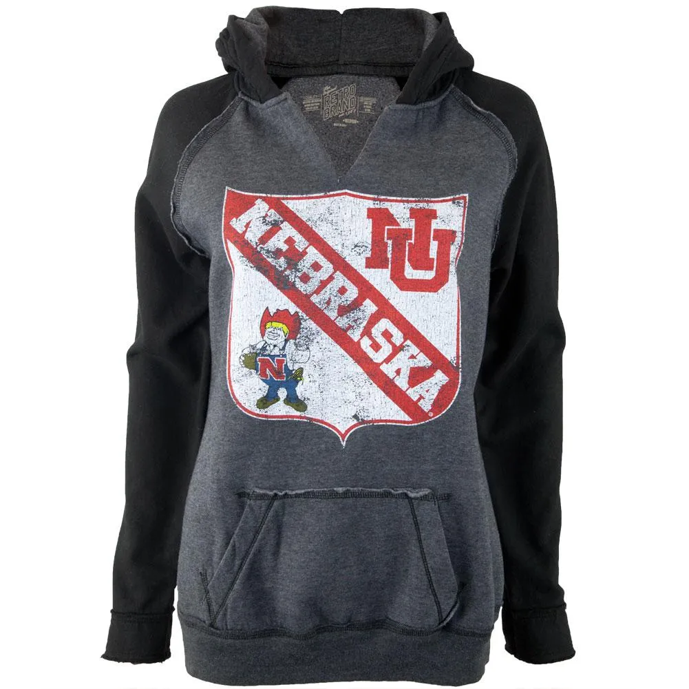 Nebraska Cornhuskers - Distressed Shield Juniors Relaxed Slit-Neck Hoodie