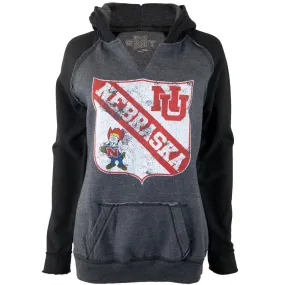 Nebraska Cornhuskers - Distressed Shield Juniors Relaxed Slit-Neck Hoodie